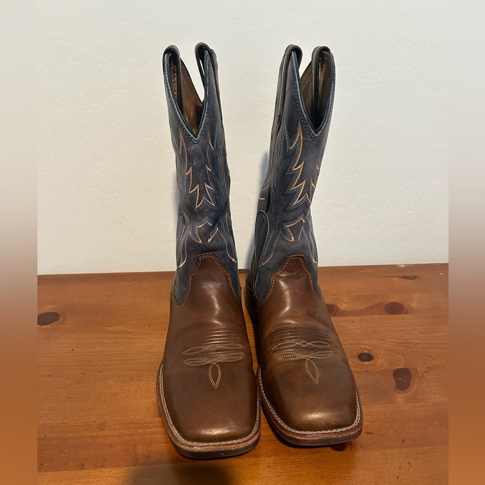 Men's Brown and Blue Western Boots